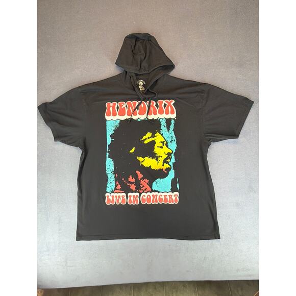 Jimi Hendrix Hooded T-shirt Men's 2XL Black Hoodie - Picture 1 of 5